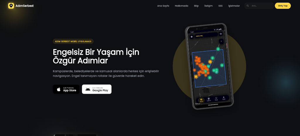 AdımSerbest mobil navigasyon ve erişilebilirlik gerçek ekran görüntüsü